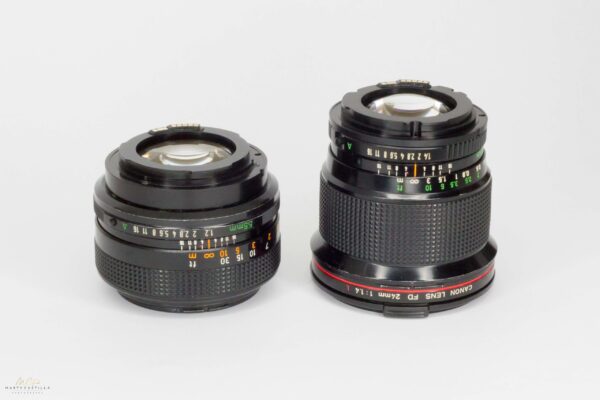 Canon FD SSC 55mm f/1.2 and Canon FDn 24mm f/1.4 L EF converted lenses.